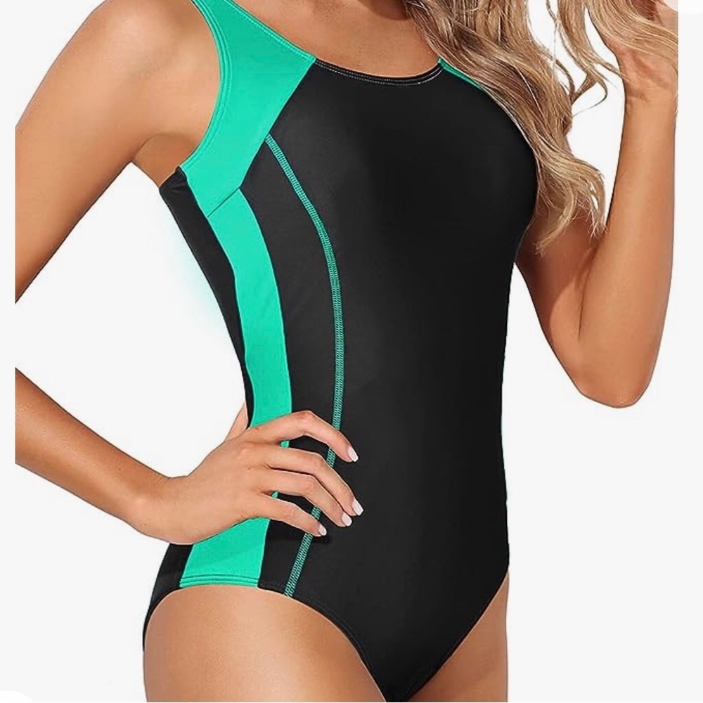 NWT Black and Green Women's One Piece Swimsuit